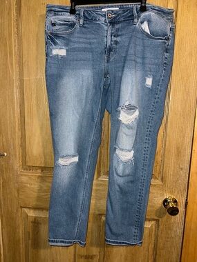 Distressed Women's Kancan blue jeans.
Size 18